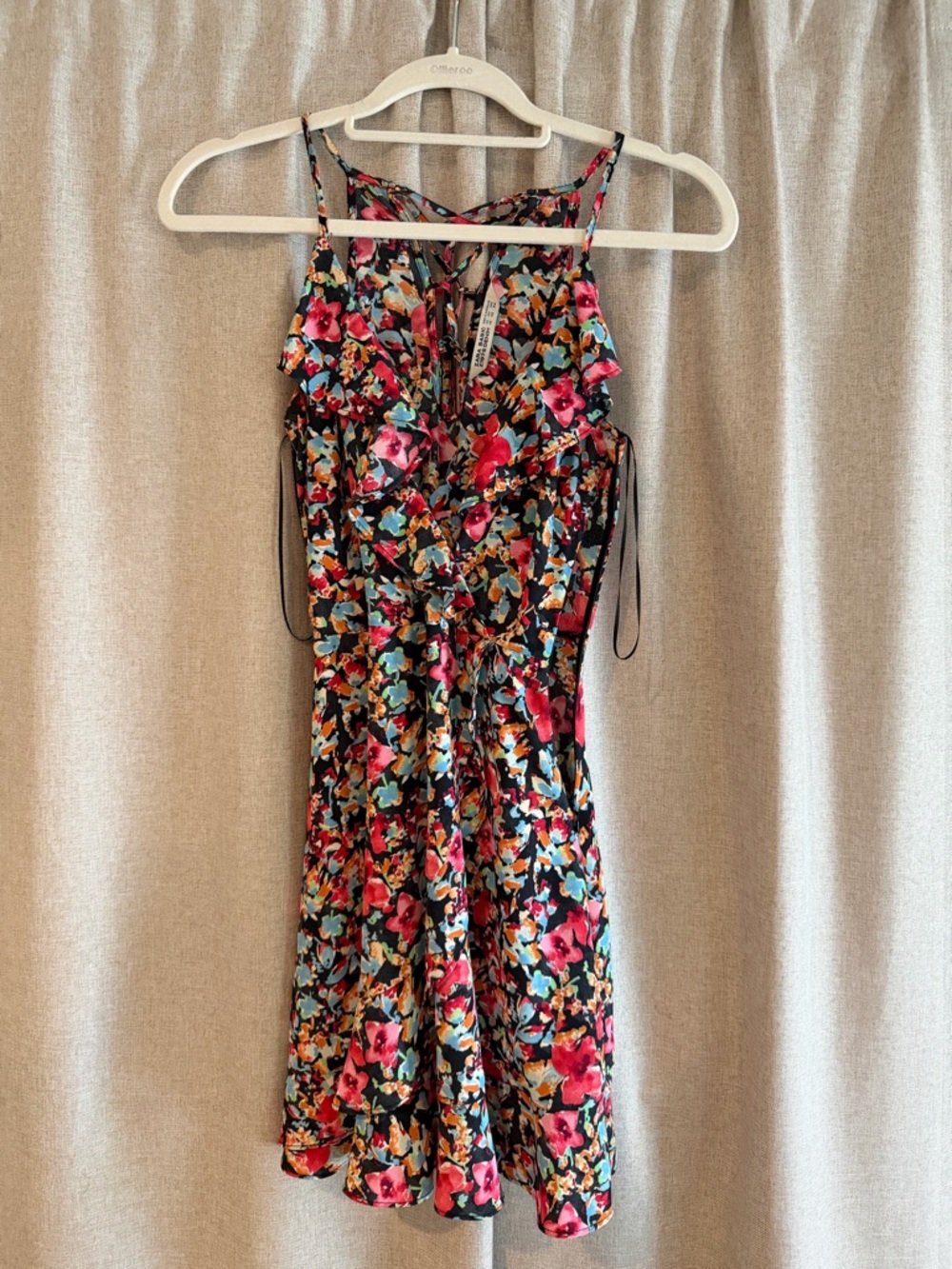 Zara Black Floral Mini Dress with Pink, Teal & Yellow Accents